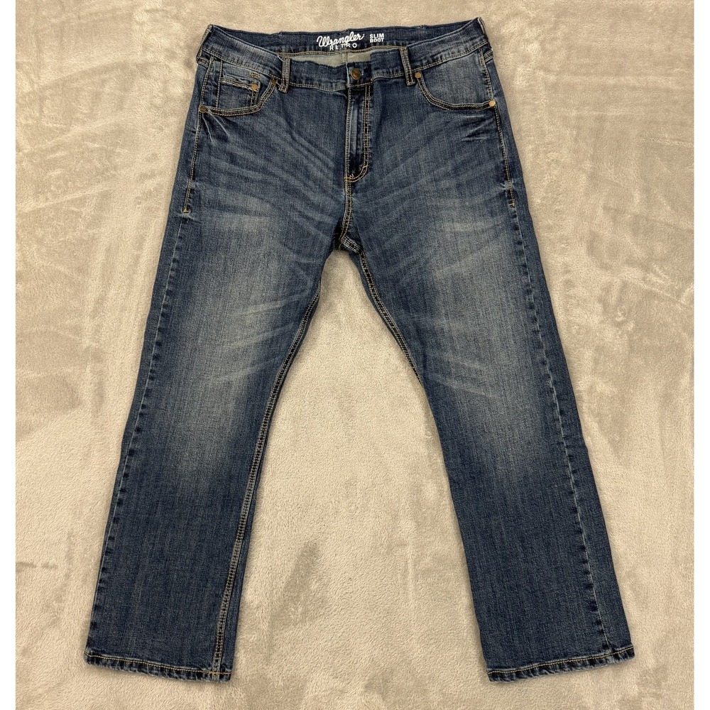 Wrangler Jeans Mens 38x30 Retro Slim Bootcut Blue Western Stretch Cowboy Rodeo